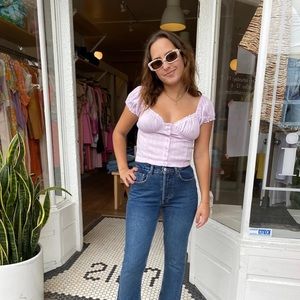 Isalis Libby Lavender cap sleeve crop top blouse - size L